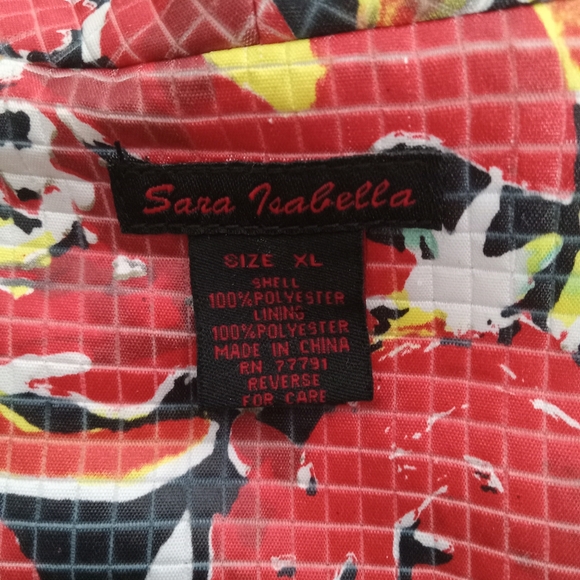 SARA ISABELLA OPEN FRONT FLORAL JACKET XL VGC RED; BLK. YELLOW AND WHITE - Picture 9 of 10